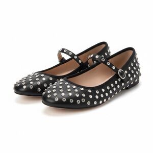 Black Studded Mary Jane Flats